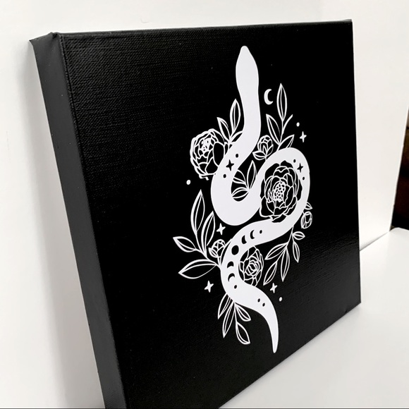 Handmade Gothic Snake & Roses Canvas - Picture 2 of 8